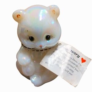 Fenton Birthday Bear JANUARY Signed by Artist white luster